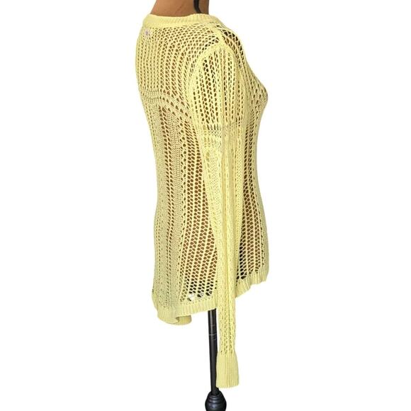 Billabong Designer Closet Large Crocheted Sweater Yellow Knit Hippie Festival - Picture 9 of 13